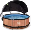 Piscina rotunda de gradina 244x76 cm cu pompa de filtru si copertina maro