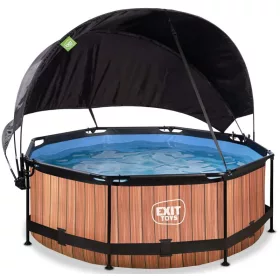   Piscina rotunda de gradina 244x76 cm cu pompa de filtru si copertina maro