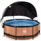 Piscina rotunda de gradina 244x76 cm cu pompa de filtru si copertina maro