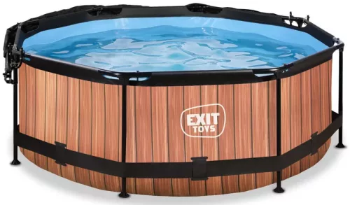Piscina rotunda de gradina 244x76 cm cu pompa de filtru si copertina maro