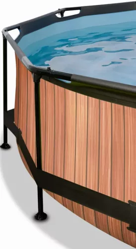 Piscina rotunda de gradina 244x76 cm cu pompa de filtru si copertina maro