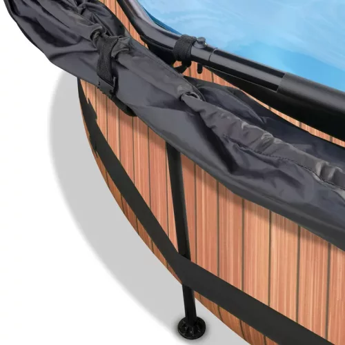Piscina rotunda de gradina 244x76 cm cu pompa de filtru si copertina maro