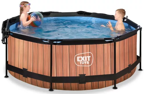 Piscina rotunda de gradina 244x76 cm cu pompa de filtru si copertina maro