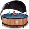 Piscina rotunda de gradina 244x76 cm cu pompa de filtru si copertina maro