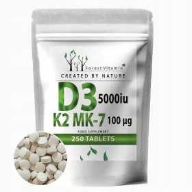   Supliment Forest Vitamin® - Vitamina D3 5000 IU și K2 MK-7 100 µg, 250 Tablete pentru Vegetarieni