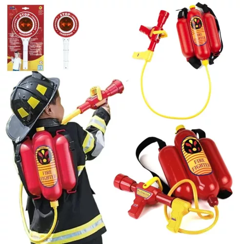 Set pompier rucsac stingator apa + acadea alarma incendiu pentru copii Klein