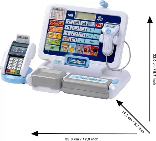 Set Toy Shopping: Casa de marcat cu terminal si scanner + cos cu accesorii si cos de cumparaturi pentru copii AGD 3+