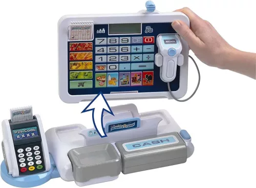 Set Toy Shopping: Casa de marcat cu terminal si scanner + cos cu accesorii si cos de cumparaturi pentru copii AGD 3+