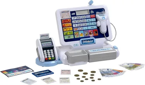 Set Toy Shopping: Casa de marcat cu terminal si scanner + cos cu accesorii si cos de cumparaturi pentru copii AGD 3+