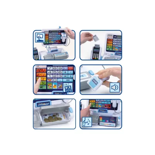 Set Toy Shopping: Casa de marcat cu terminal si scanner + cos cu accesorii si cos de cumparaturi pentru copii AGD 3+