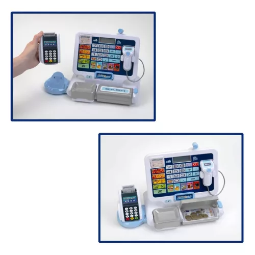 Set Toy Shopping: Casa de marcat cu terminal si scanner + cos cu accesorii si cos de cumparaturi pentru copii AGD 3+