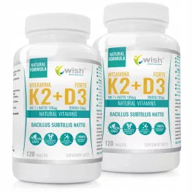   Supliment Natural Vitamina K2 MK-7 + D3 2000IU de la WISH Pharmaceutical®, 240 Tablete