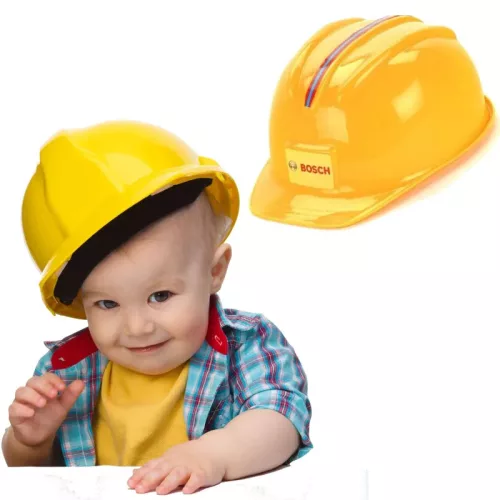 Burghiu cu ciocan Bosch pentru copii cu gaurire sonora si rotativa + casca galbena Klein