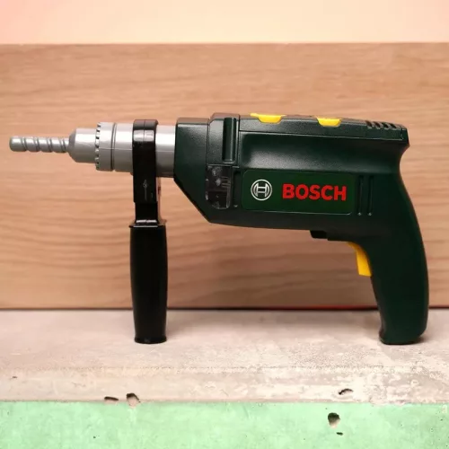Burghiu cu ciocan Bosch pentru copii cu gaurire sonora si rotativa + casca galbena Klein
