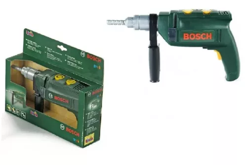 Burghiu cu ciocan Bosch pentru copii cu gaurire sonora si rotativa + casca galbena Klein