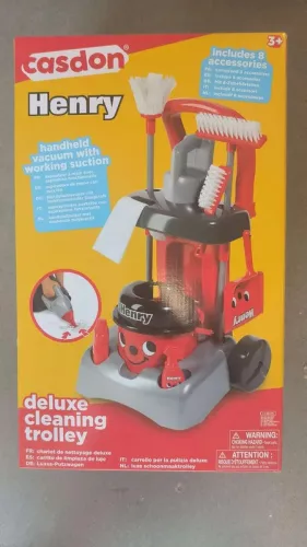 OUTLET Coș de curățare pentru copii Set de curățare cu aspirator și mop Henry Deluxe Casdon - produs incomplet