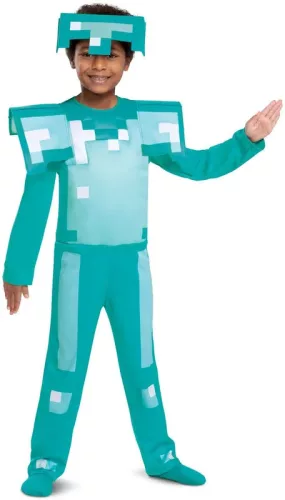 Set costum Minecraft, deghizare, costum de carnaval armura diamant 109-126 cm (4-6 ani) + kg armă Târnăcop 41 cm