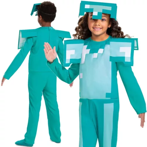 Set costum Minecraft, deghizare, costum de carnaval armura diamant 127-136 cm (7-8 ani) + kg armă Târnăcop 41 cm