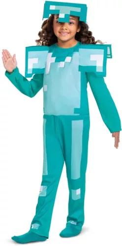 Set costum Minecraft, deghizare, costum de carnaval armura diamant 127-136 cm (7-8 ani) + kg armă Târnăcop 41 cm
