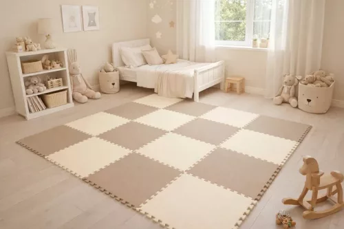Covoraș din spumă Humbi 120x120 Puzzle mare spumă rezistent la apă 4 buc crem / bej închis